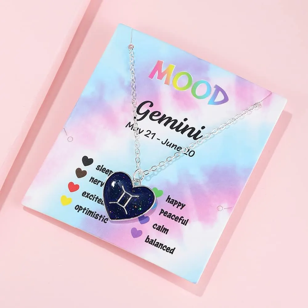 Temperature Sensing Color Changing Pendant 12 Constellation Zodiac Necklace Astrology Horoscope with Message Card for Women Birthday Gifts