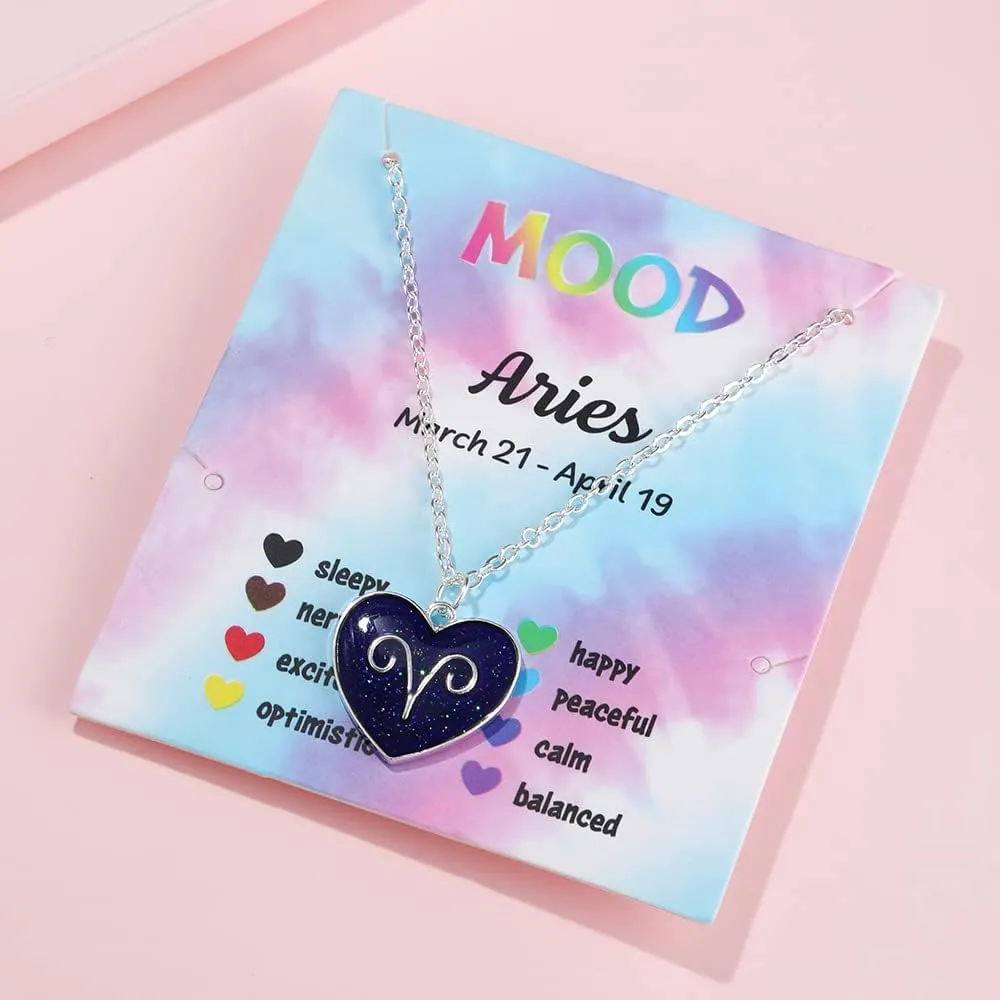 Temperature Sensing Color Changing Pendant 12 Constellation Zodiac Necklace Astrology Horoscope with Message Card for Women Birthday Gifts