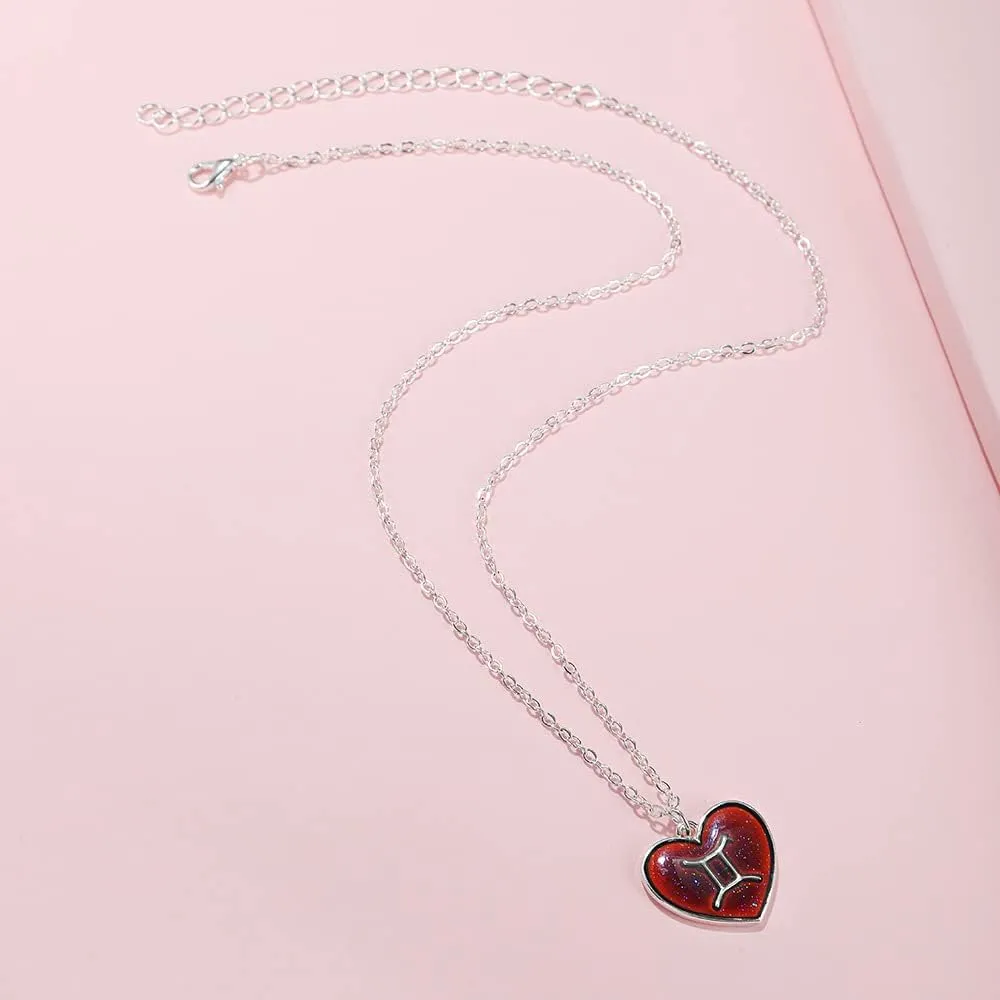 Temperature Sensing Color Changing Pendant 12 Constellation Zodiac Necklace Astrology Horoscope with Message Card for Women Birthday Gifts
