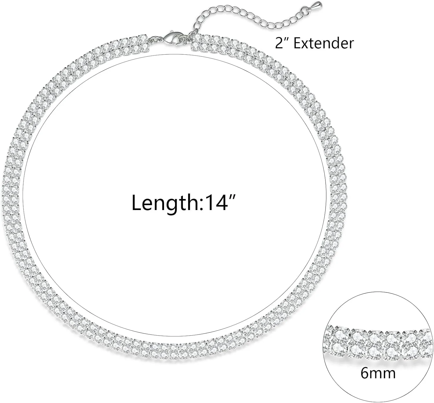 Tennis Necklace for Women 14K Gold Plated or Silver Rhinestone Choker Necklaces Dainty Zirconia Cut Faux Diamond chain 3mm