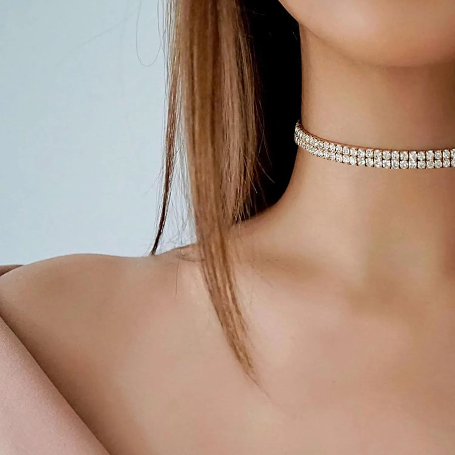 Tennis Necklace for Women 14K Gold Plated or Silver Rhinestone Choker Necklaces Dainty Zirconia Cut Faux Diamond chain 3mm