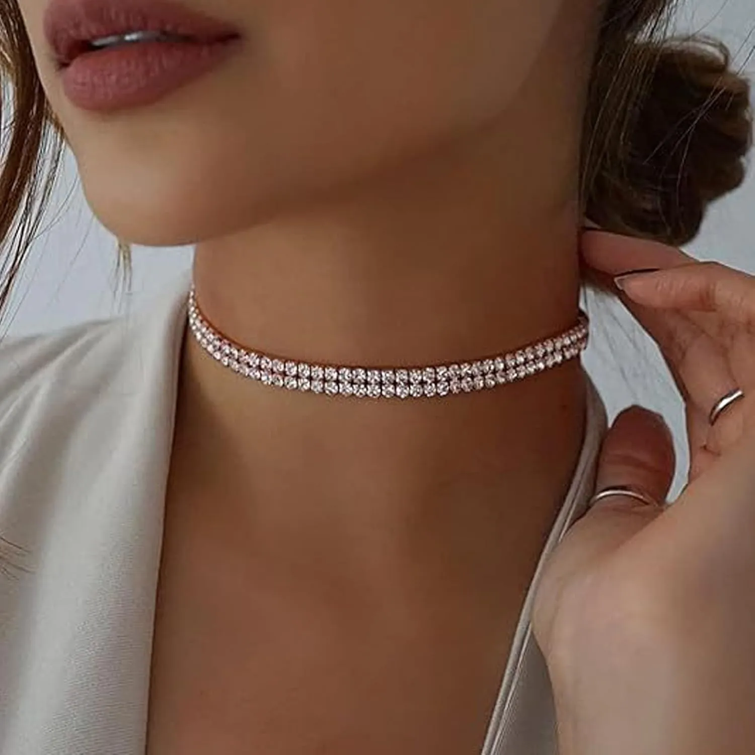 Tennis Necklace for Women 14K Gold Plated or Silver Rhinestone Choker Necklaces Dainty Zirconia Cut Faux Diamond chain 3mm