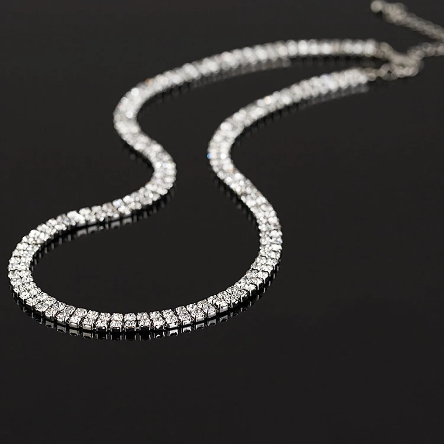 Tennis Necklace for Women 14K Gold Plated or Silver Rhinestone Choker Necklaces Dainty Zirconia Cut Faux Diamond chain 3mm