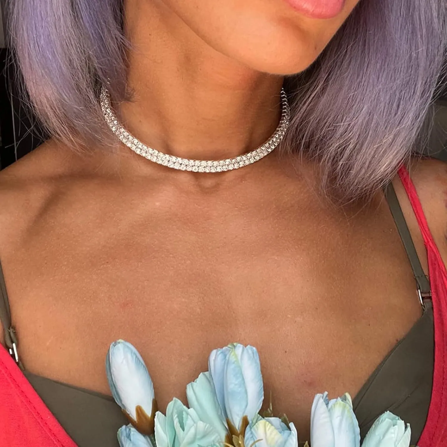 Tennis Necklace for Women 14K Gold Plated or Silver Rhinestone Choker Necklaces Dainty Zirconia Cut Faux Diamond chain 3mm