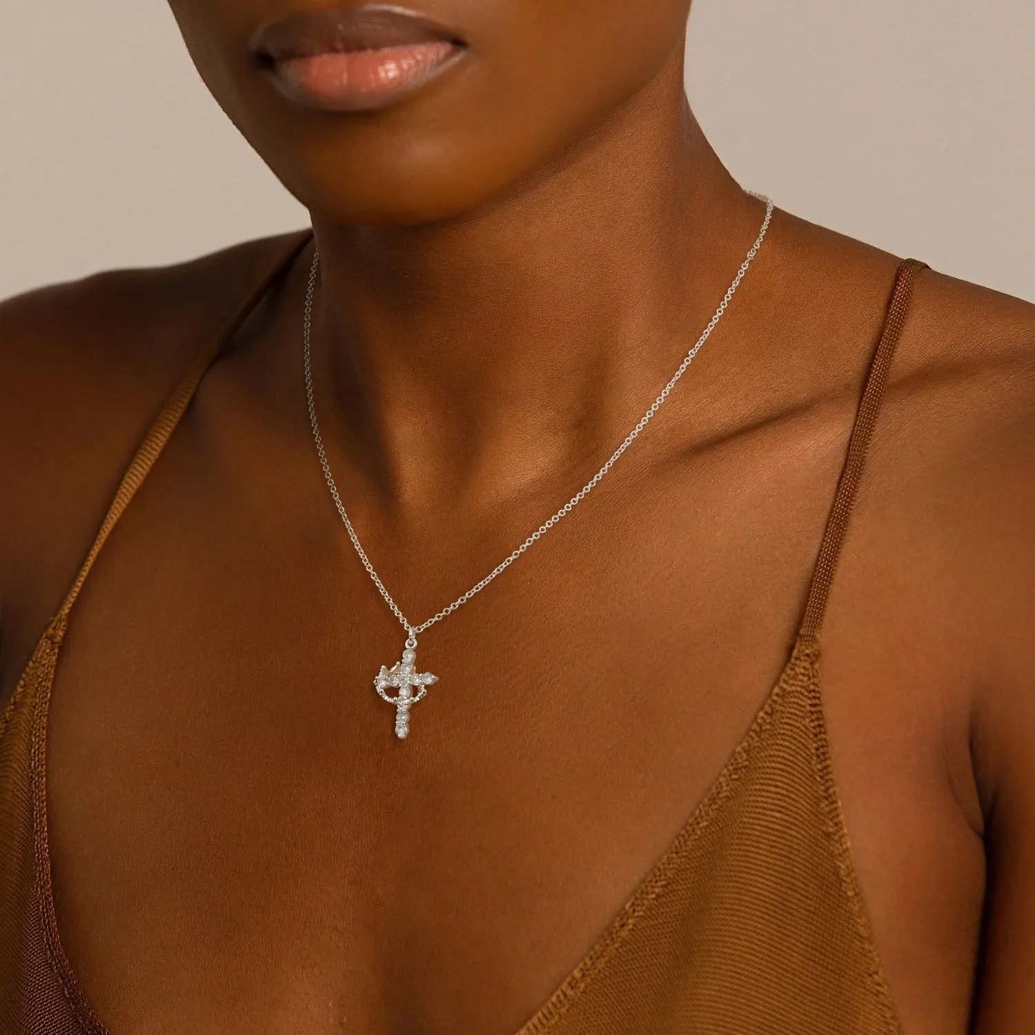 Tewiky Crown Cross Necklace for women-Dainty Sterling Silver/14k Gold Cubic Zirconia Pendant Necklaces Simple Gold Cross Pendant Necklace Cute Tiny Gold Jewelry