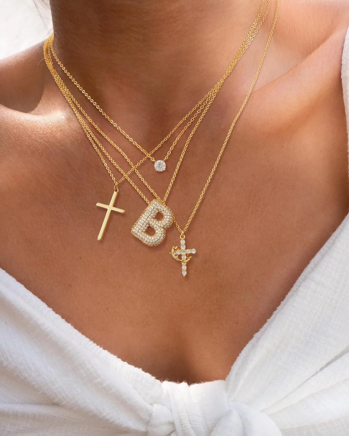 Tewiky Crown Cross Necklace for women-Dainty Sterling Silver/14k Gold Cubic Zirconia Pendant Necklaces Simple Gold Cross Pendant Necklace Cute Tiny Gold Jewelry