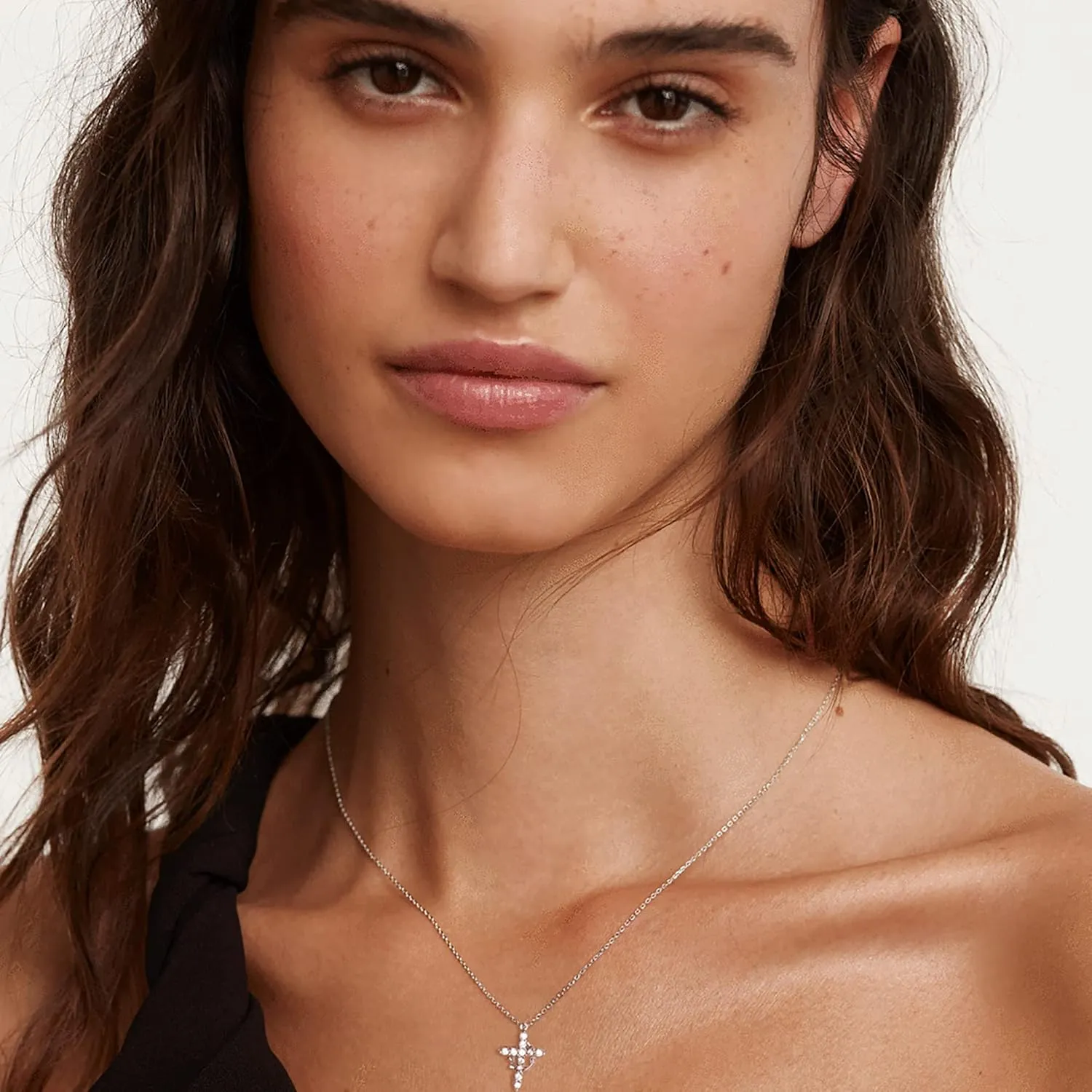 Tewiky Crown Cross Necklace for women-Dainty Sterling Silver/14k Gold Cubic Zirconia Pendant Necklaces Simple Gold Cross Pendant Necklace Cute Tiny Gold Jewelry