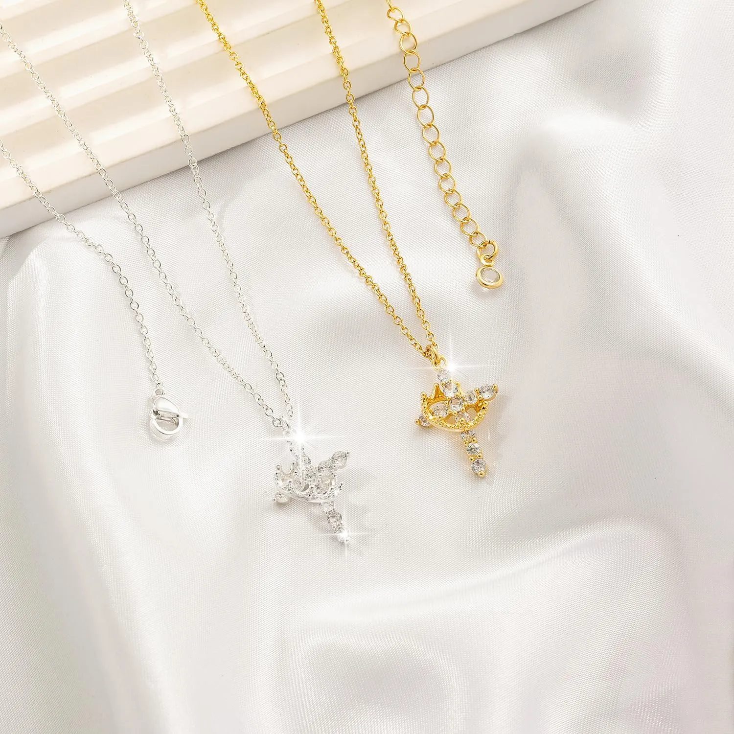Tewiky Crown Cross Necklace for women-Dainty Sterling Silver/14k Gold Cubic Zirconia Pendant Necklaces Simple Gold Cross Pendant Necklace Cute Tiny Gold Jewelry