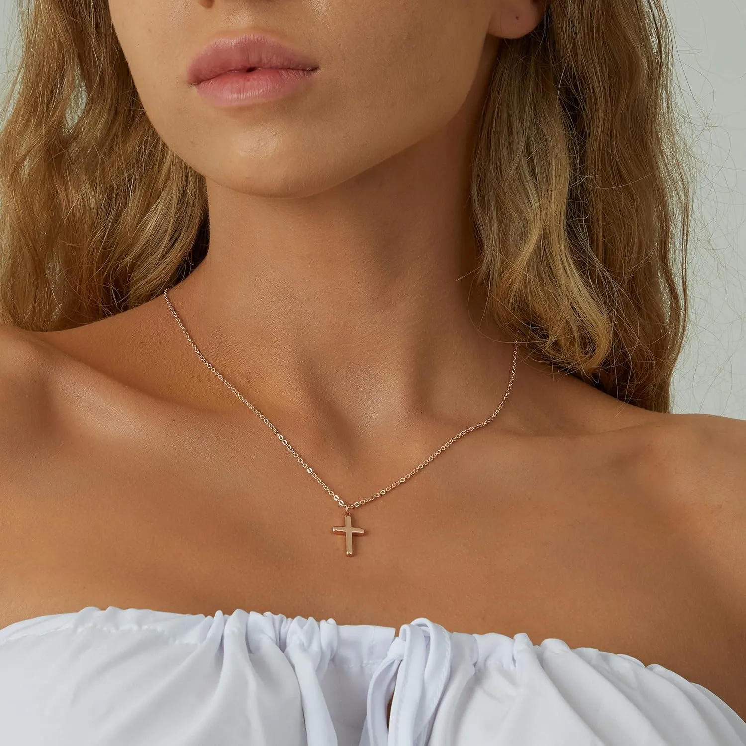 Tewiky Diamond Cross Necklace for women-Dainty 14k Gold Cubic Zirconia Pendant Necklaces Simple Gold Cross Pendant Necklace Cute Tiny Gold Jewelry