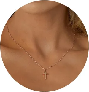 Tewiky Diamond Cross Necklace for women-Dainty 14k Gold Cubic Zirconia Pendant Necklaces Simple Gold Cross Pendant Necklace Cute Tiny Gold Jewelry