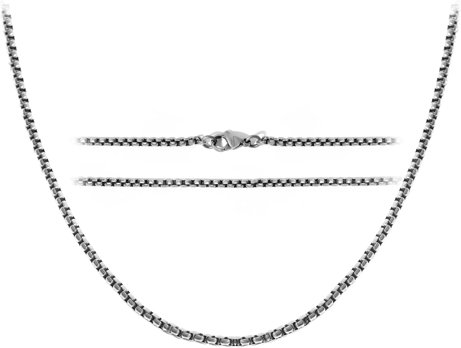 TGNEL 2.6mm Pure Titanium Box Chain Necklace for Men, Fashion Square Mens Pure Titanium Chain for Sensitive Skin 22'' 24''