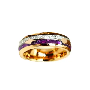 Thin 18K Rose Gold Ring Meteorite Wedding Bands Womens Ring 6mm Tungsten Purple Lapis Lazuli Ring Couples Ring Set Womens Wedding Band