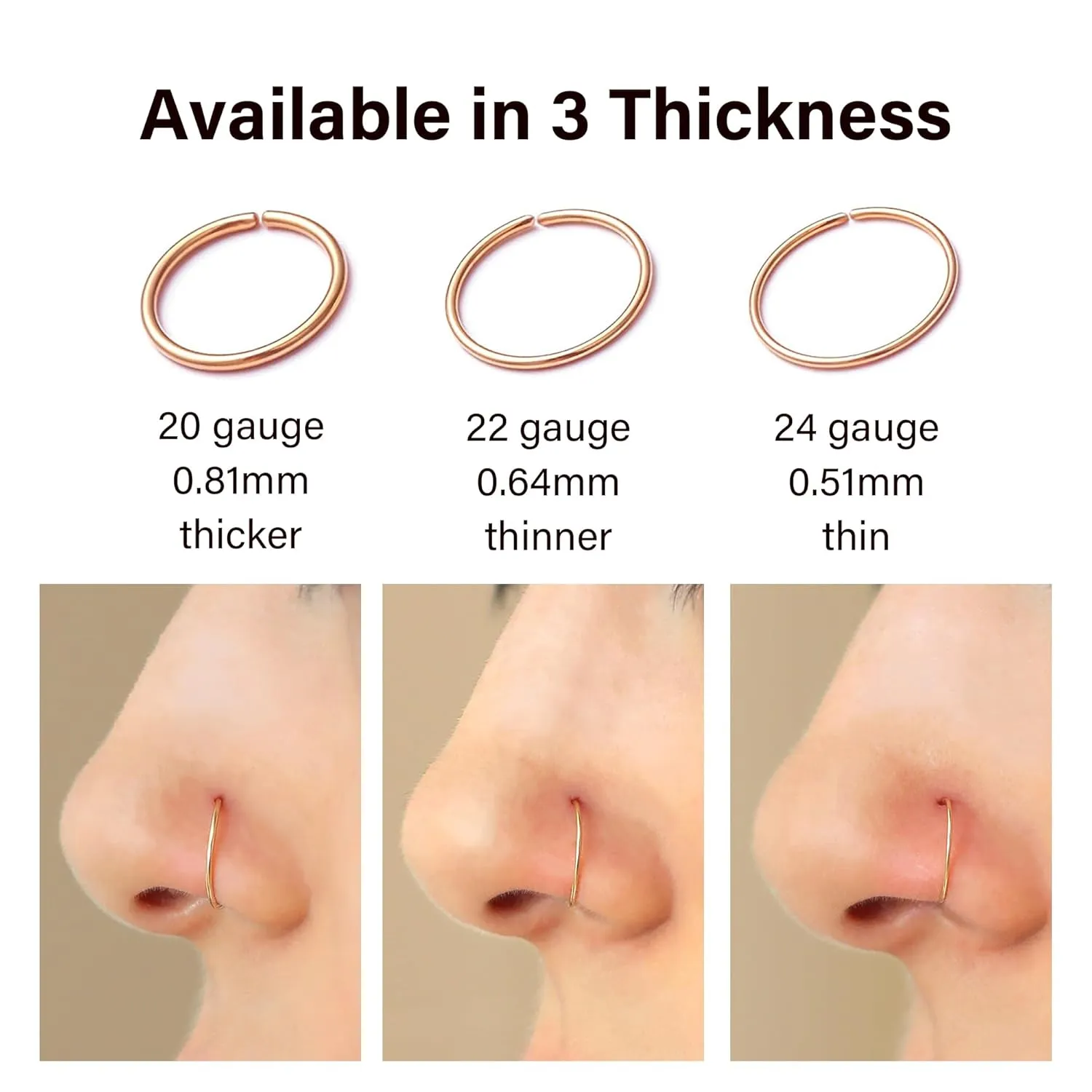 Thin Nose Rings Hoops for Women/Men,Tiny Small Gold Nose Rings 24g for Nose Piercings (1pc - 24 gauge - 6mm,14K Gold Filled)