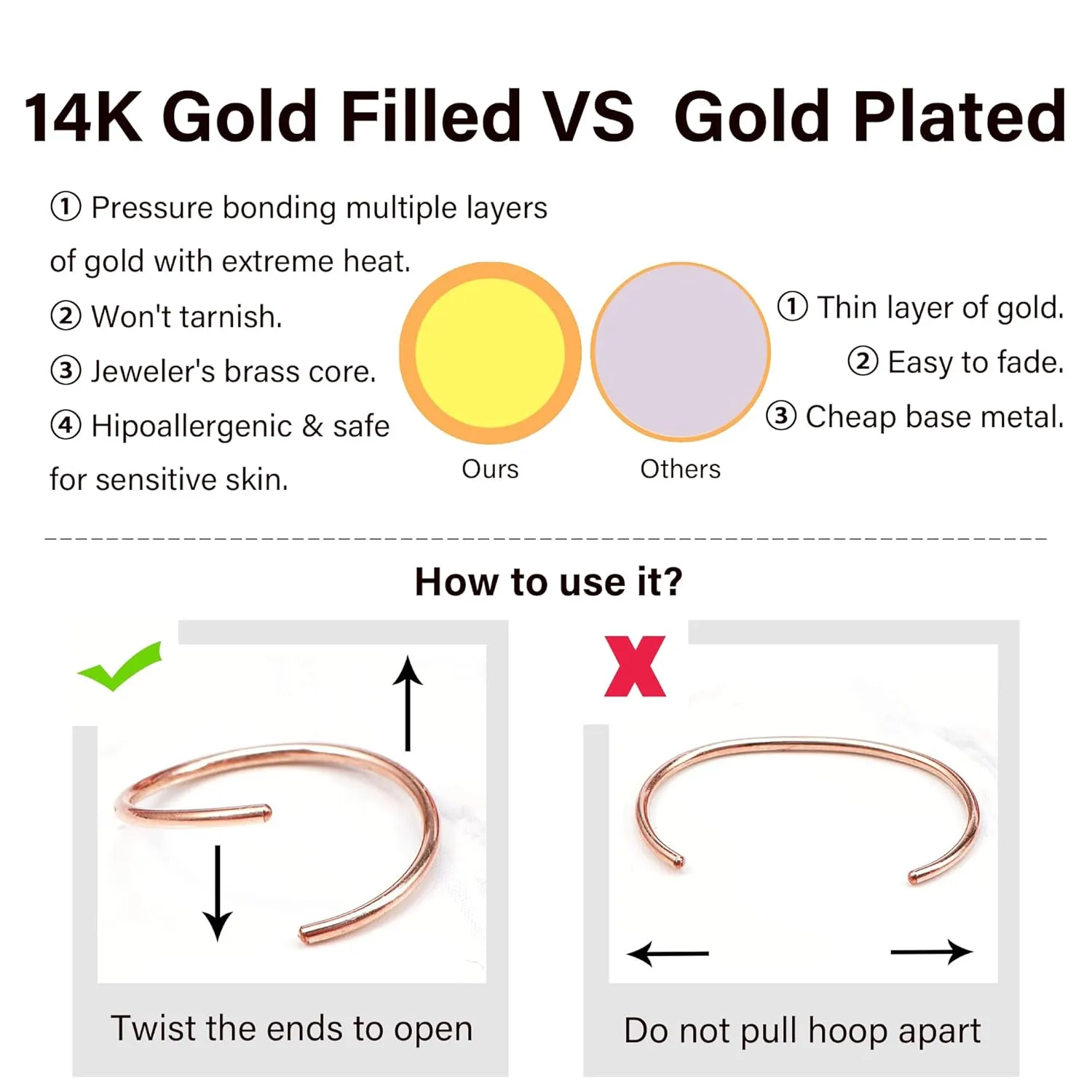 Thin Nose Rings Hoops for Women/Men,Tiny Small Gold Nose Rings 24g for Nose Piercings (1pc - 24 gauge - 6mm,14K Gold Filled)