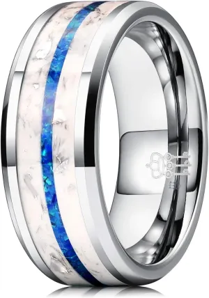 THREE KEYS JEWELRY Glows at Night Tungsten Ring for Men Unique Band Luminous in the Dark