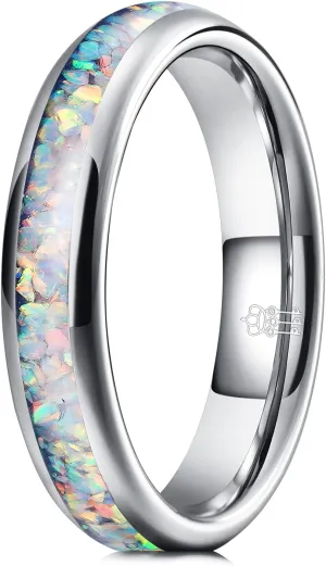 THREE KEYS JEWELRY Mens Womens 4mm 8mm Galaxy Collection Fire Created-opal Inlay Tungsten Wedding Rings Band/Customized Ring