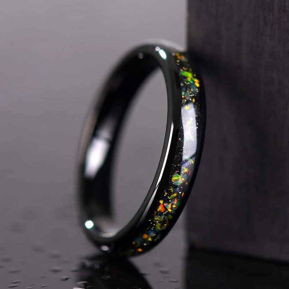 THREE KEYS JEWELRY Mens Womens 4mm 8mm Galaxy Collection Fire Created-opal Inlay Tungsten Wedding Rings Band/Customized Ring