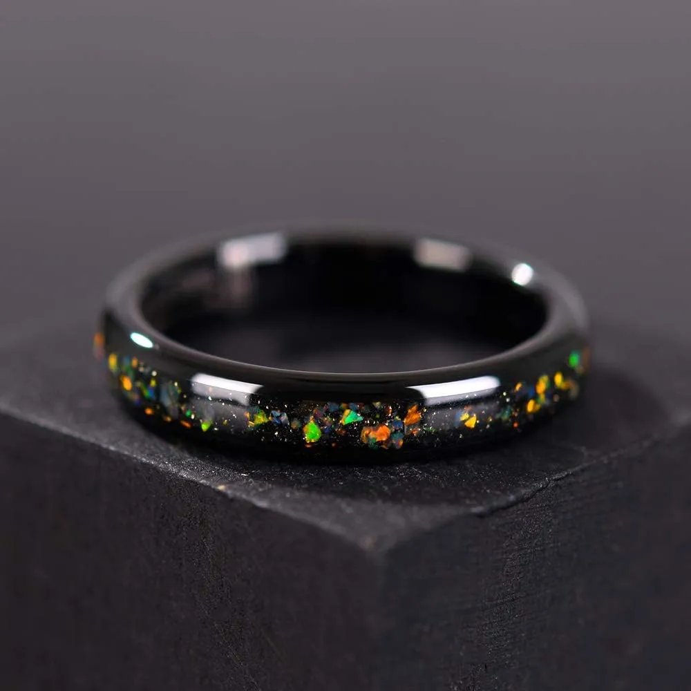 THREE KEYS JEWELRY Mens Womens 4mm 8mm Galaxy Collection Fire Created-opal Inlay Tungsten Wedding Rings Band/Customized Ring
