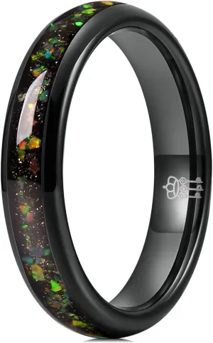THREE KEYS JEWELRY Mens Womens 4mm 8mm Galaxy Collection Fire Created-opal Inlay Tungsten Wedding Rings Band/Customized Ring