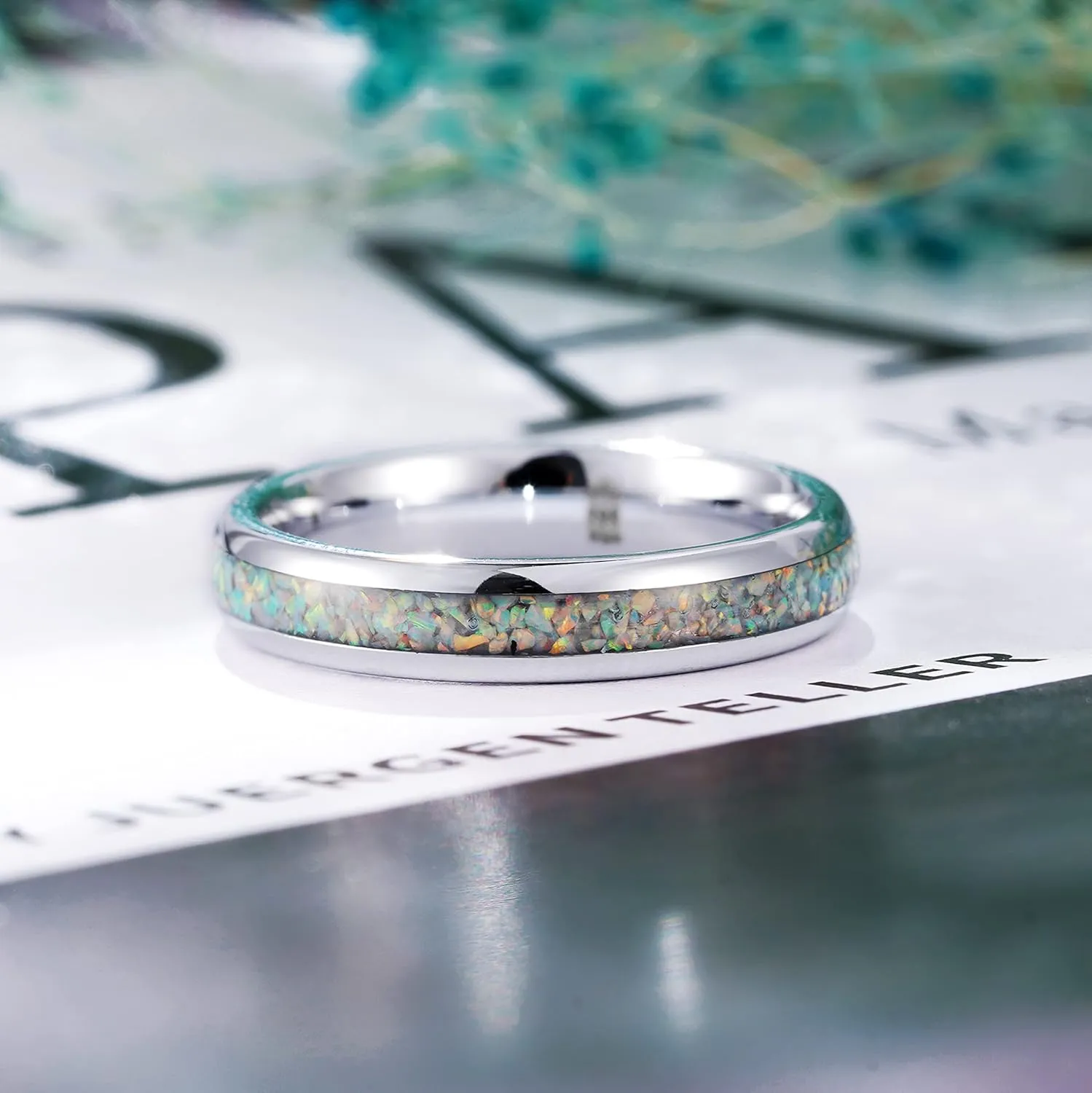 THREE KEYS JEWELRY Mens Womens 4mm 8mm Galaxy Collection Fire Created-opal Inlay Tungsten Wedding Rings Band/Customized Ring