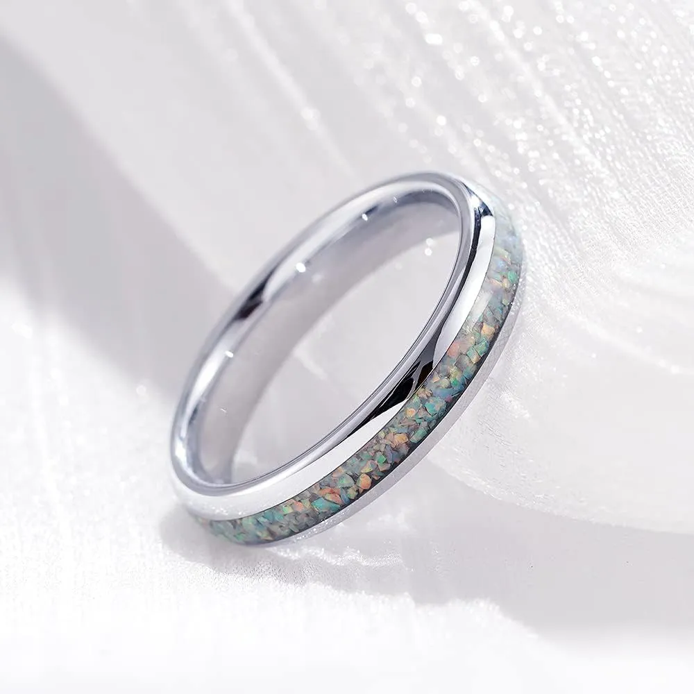 THREE KEYS JEWELRY Mens Womens 4mm 8mm Galaxy Collection Fire Created-opal Inlay Tungsten Wedding Rings Band/Customized Ring