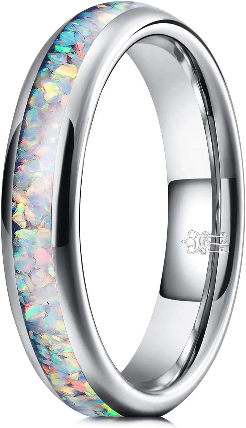 THREE KEYS JEWELRY Mens Womens 4mm 8mm Galaxy Collection Fire Created-opal Inlay Tungsten Wedding Rings Band/Customized Ring