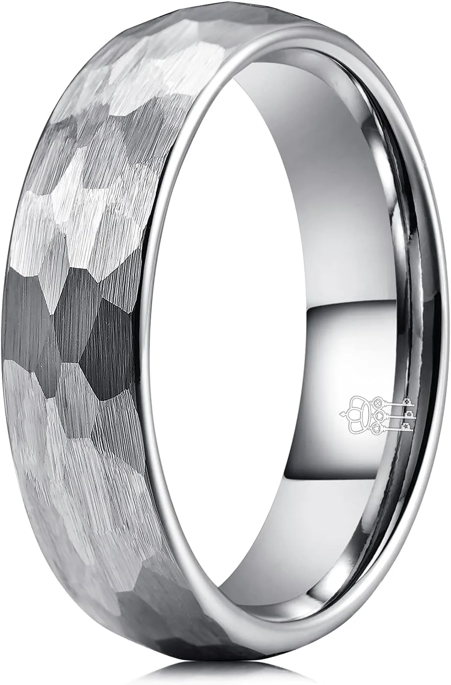 THREE KEYS JEWELRY Mens Womens Tungsten Carbide Unisex Wedding Hammered Bands Rings for Men Women 6mm/8mm Comfort Fit Vintage Silver/Personlized Rings/Custom Rings