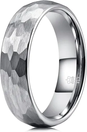 THREE KEYS JEWELRY Mens Womens Tungsten Carbide Unisex Wedding Hammered Bands Rings for Men Women 6mm/8mm Comfort Fit Vintage Silver/Personlized Rings/Custom Rings