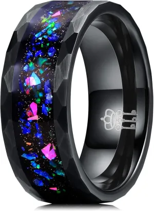 THREE KEYS JEWELRY Mens Womens Tungsten Rings 8mm 4mm Galaxy Series Created-opal Inlay Wedding Bands