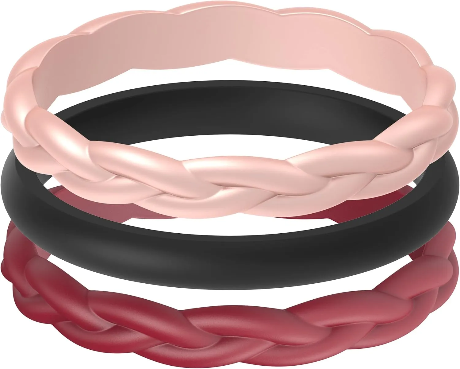 ThunderFit Women Silicone Wedding Bands - Stackable Rings Pack (Set of 3) - Unique Designs