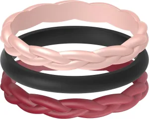 ThunderFit Women Silicone Wedding Bands - Stackable Rings Pack (Set of 3) - Unique Designs