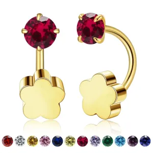 Tiny 3mm Birthstone Earrings Small Huggie Half Hoop Earrings with Flower Flat Back for Women GirlsG23 Hypoallergenic Minimalist Tiny Cartilage Earring (Gold, July- Red Ruby)