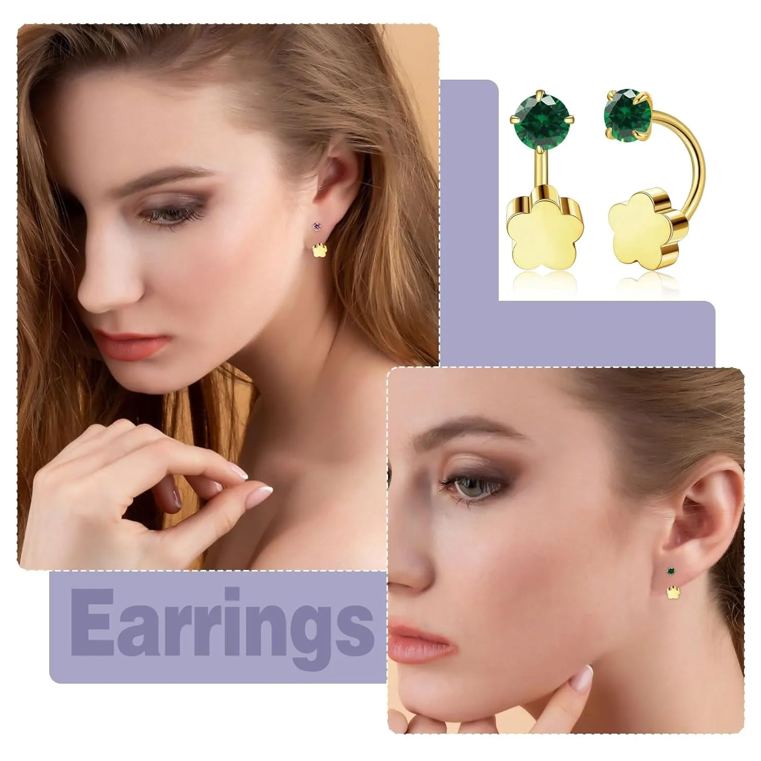 Tiny 3mm Birthstone Earrings Small Huggie Half Hoop Earrings with Flower Flat Back for Women GirlsG23 Hypoallergenic Minimalist Tiny Cartilage Earring (Gold, July- Red Ruby)