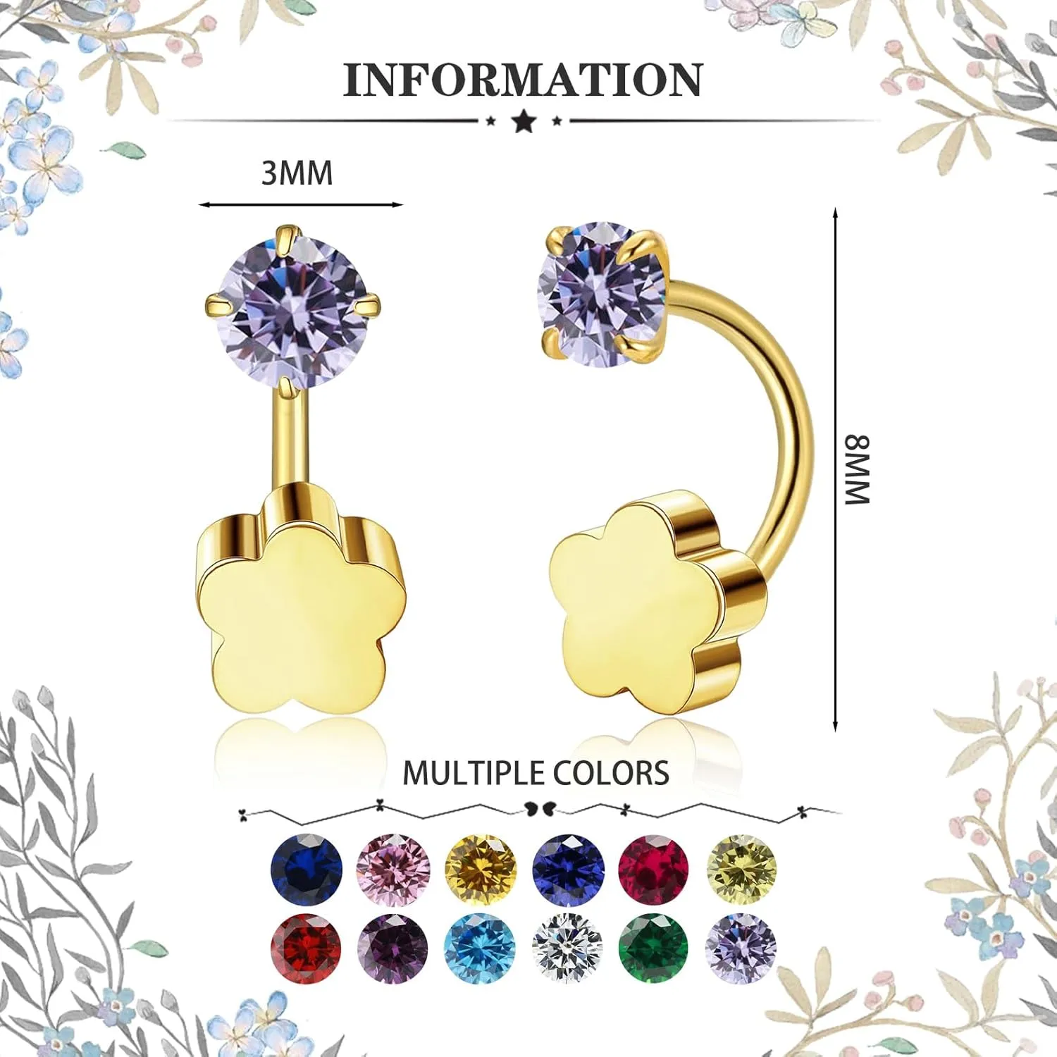 Tiny 3mm Birthstone Earrings Small Huggie Half Hoop Earrings with Flower Flat Back for Women GirlsG23 Hypoallergenic Minimalist Tiny Cartilage Earring (Gold, July- Red Ruby)