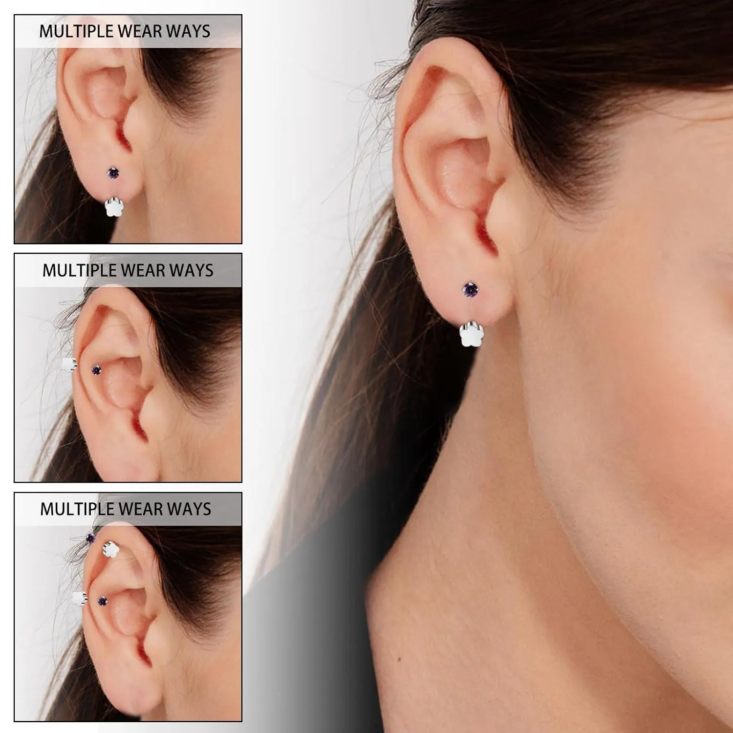 Tiny 3mm Birthstone Earrings Small Huggie Half Hoop Earrings with Flower Flat Back for Women GirlsG23 Hypoallergenic Minimalist Tiny Cartilage Earring (Gold, July- Red Ruby)