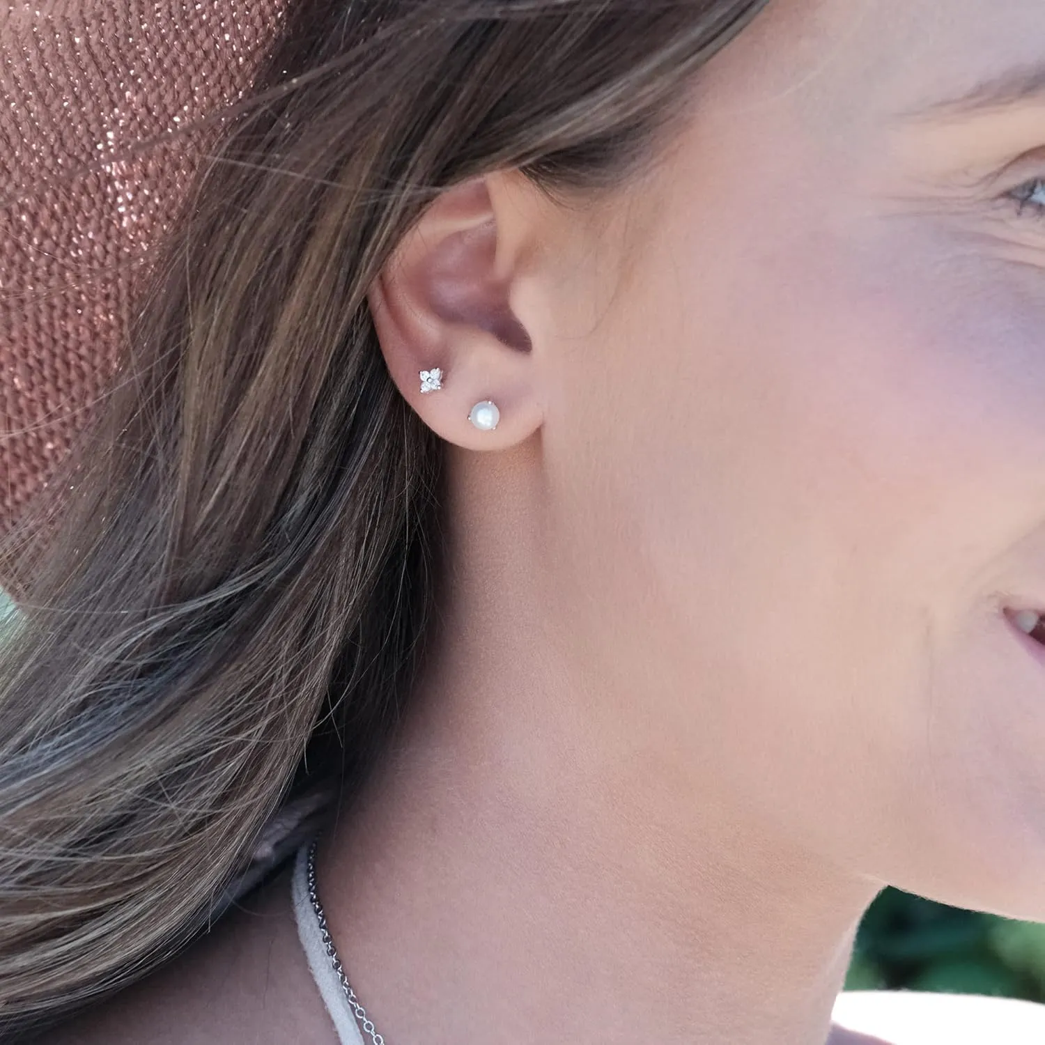 Tiny 3mm White Fresh Water Pearl Studs in Sterling Silver