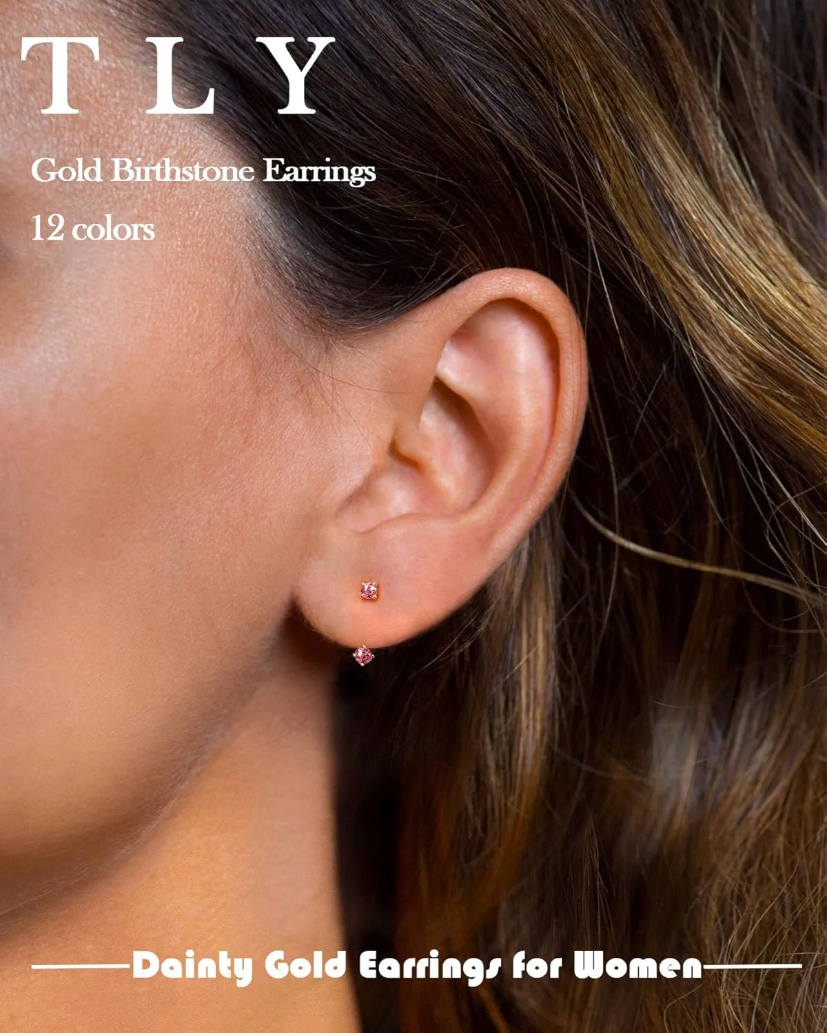TLY Huggie Earrings for Women Gold Birthstone Stud Earrings Dainty Diamond Earrings Jacket Cute Small Tiny Cubic Zirconia Earrings Minimalist Everyday CZ Crystal Earrings for Women
