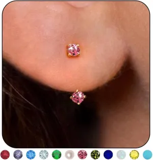 TLY Huggie Earrings for Women Gold Birthstone Stud Earrings Dainty Diamond Earrings Jacket Cute Small Tiny Cubic Zirconia Earrings Minimalist Everyday CZ Crystal Earrings for Women