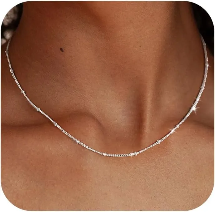 TOBENY 14K Gold Necklace for Women 925 Sterling Silver Chain Necklace Dainty Gold Link Sparkle Herringbone Snake Pearl Station Box Chain Choker Necklaces Simple Gift for Women Jewelry