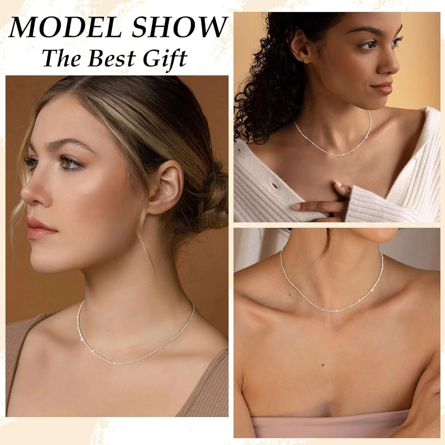 TOBENY 14K Gold Necklace for Women 925 Sterling Silver Chain Necklace Dainty Gold Link Sparkle Herringbone Snake Pearl Station Box Chain Choker Necklaces Simple Gift for Women Jewelry