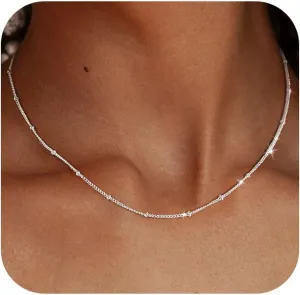 TOBENY 14K Gold Necklace for Women 925 Sterling Silver Chain Necklace Dainty Gold Link Sparkle Herringbone Snake Pearl Station Box Chain Choker Necklaces Simple Gift for Women Jewelry