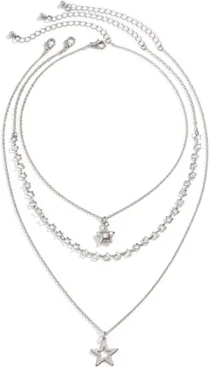 Todu 2-3 Pcs Y2k Necklace Layered Star Pendant Necklace Set Fashion Hollow Five-Pointed Star Choker Necklace Simple For Women Jewelry Gift