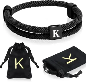 Tondiamo Rope Initial Bracelet with Stainless Steel Letter Charm Adjustable Handmade Braided Bracelet for Men Women