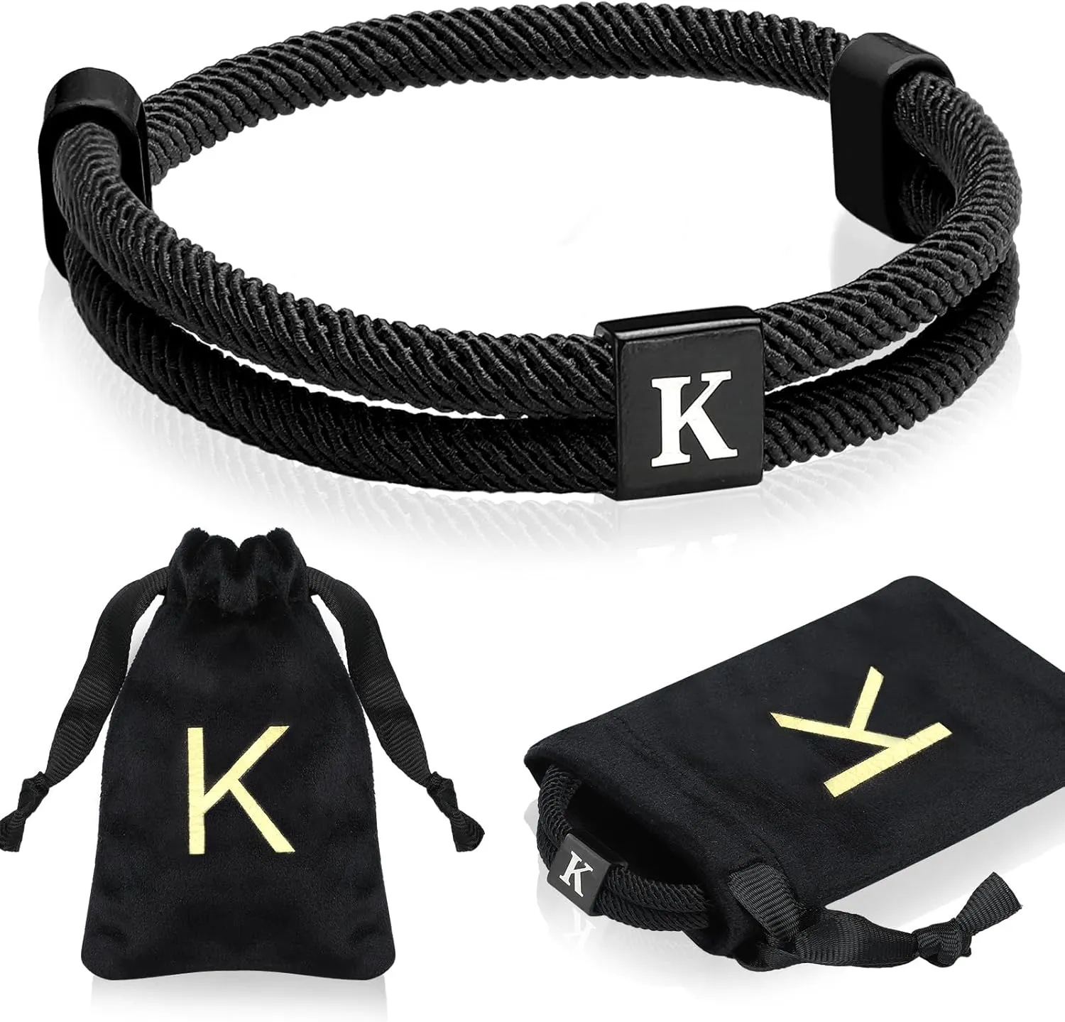 Tondiamo Rope Initial Bracelet with Stainless Steel Letter Charm Adjustable Handmade Braided Bracelet for Men Women