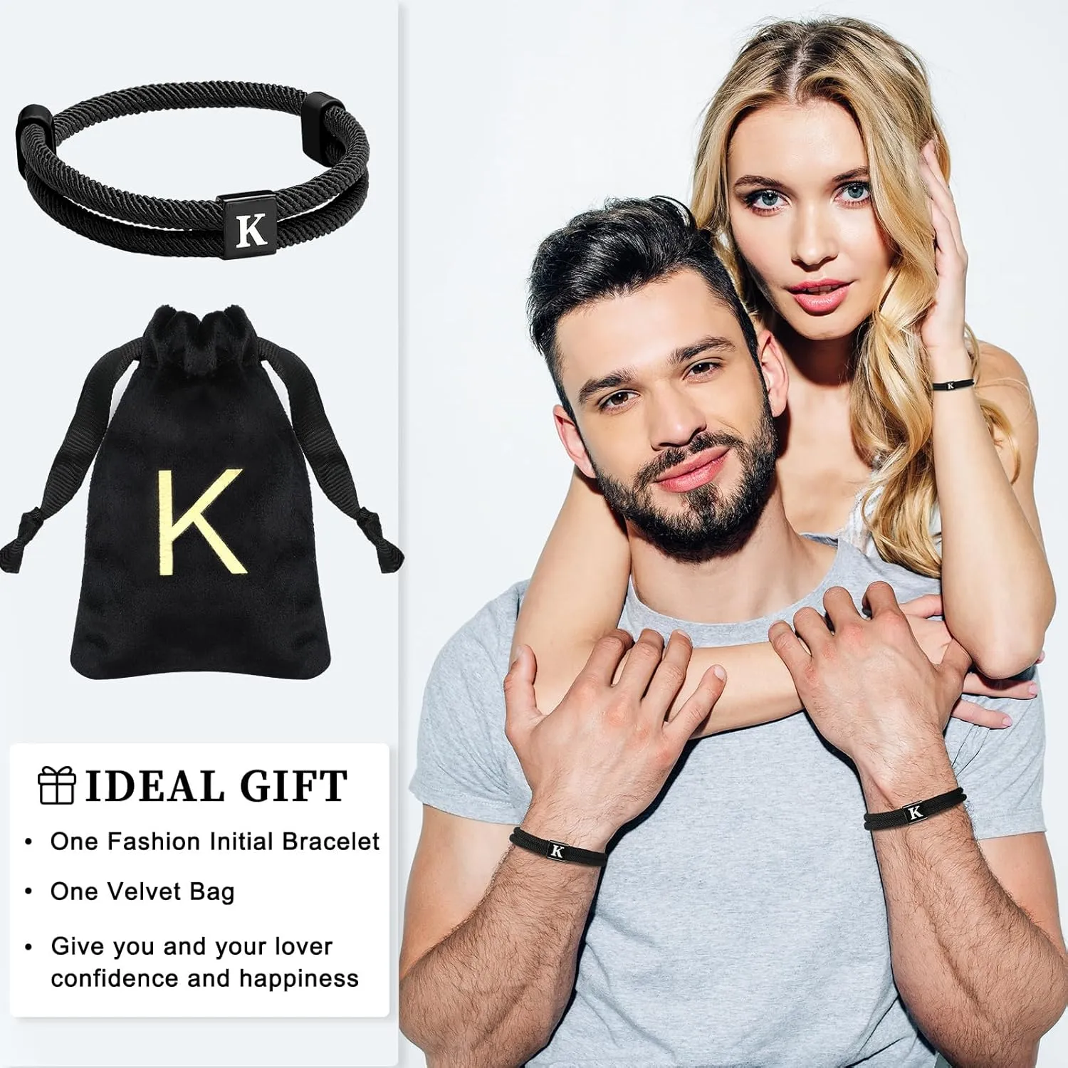 Tondiamo Rope Initial Bracelet with Stainless Steel Letter Charm Adjustable Handmade Braided Bracelet for Men Women
