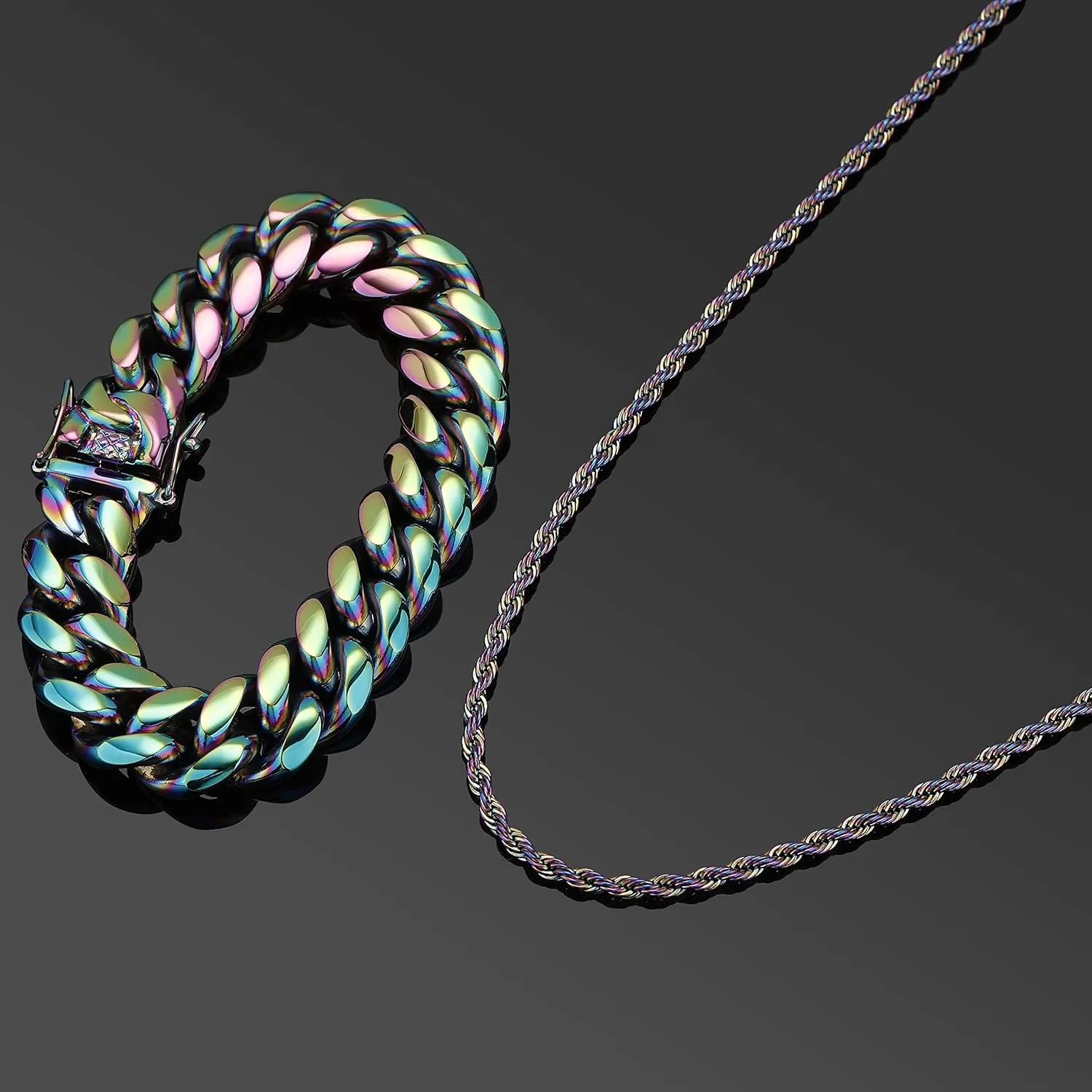 TOPGRILLZ 3MM Rainbow Twist Rope Chain Necklace Polished Stainless Steel Solid Colorful Thin Necklace Choker For Men Women