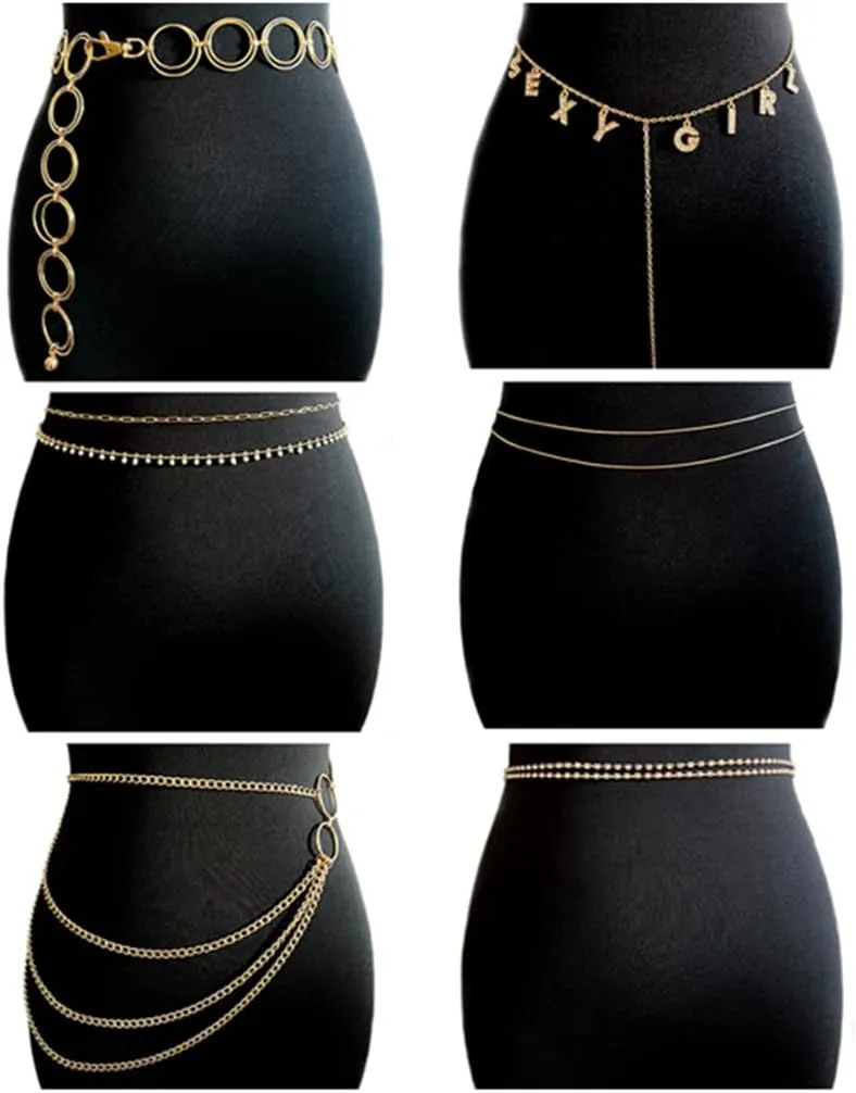 Tornito 5-6Pcs Boho Multilayer Coins Waist Chain Butterfly Sunflower Disc Golden Belt Tassel Chest Sexy Body Belly Chain Double O Ring Summer Beach Bikini Bra Chain Adjustable Body Harness for Women