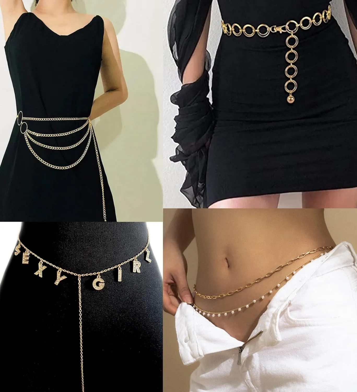Tornito 5-6Pcs Boho Multilayer Coins Waist Chain Butterfly Sunflower Disc Golden Belt Tassel Chest Sexy Body Belly Chain Double O Ring Summer Beach Bikini Bra Chain Adjustable Body Harness for Women