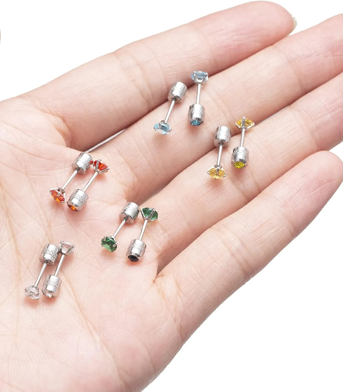 Tornito 7-14 Pairs Stainless Steel CZ Stud Earrings for Women Multicolor Cubic Zirconia Cartilage Helix Earrings Set Screwback 4MM
