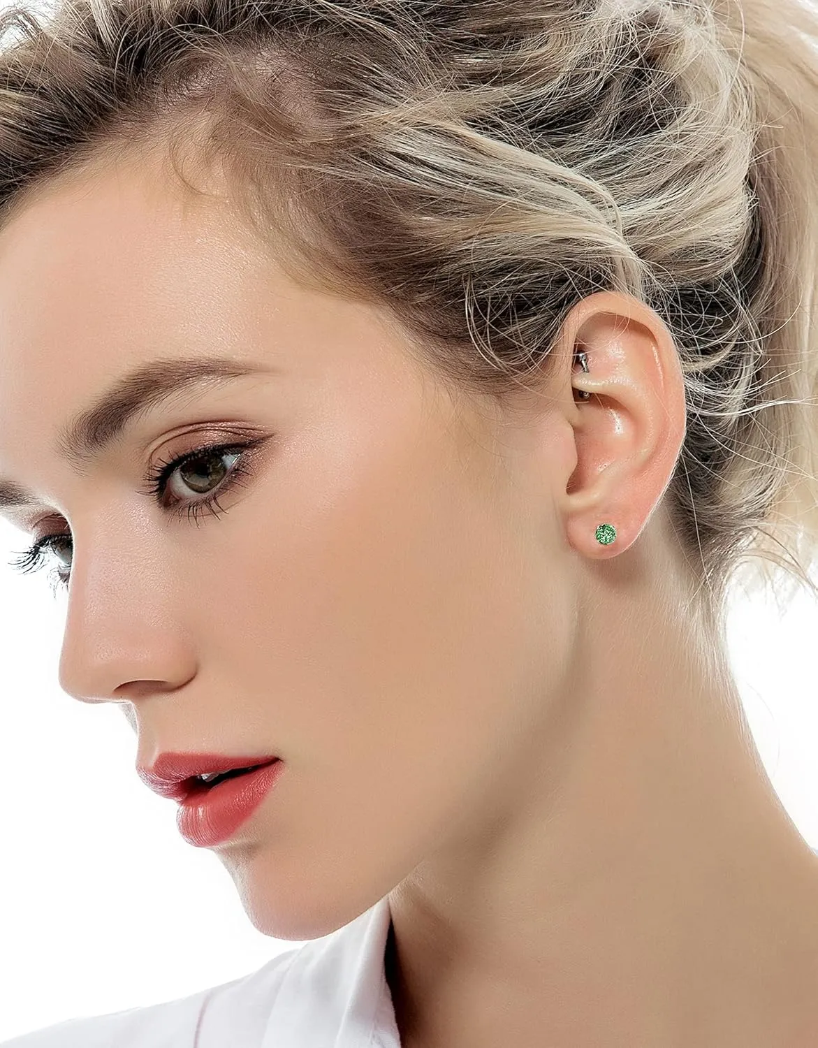Tornito 7-14 Pairs Stainless Steel CZ Stud Earrings for Women Multicolor Cubic Zirconia Cartilage Helix Earrings Set Screwback 4MM